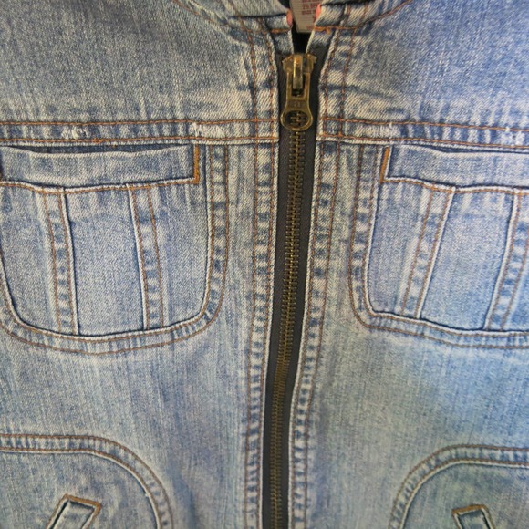 ABERCROMBIE Hooded Jean Jacket Size XL Girls Zipper Pockets Denim Blue - Picture 6 of 14